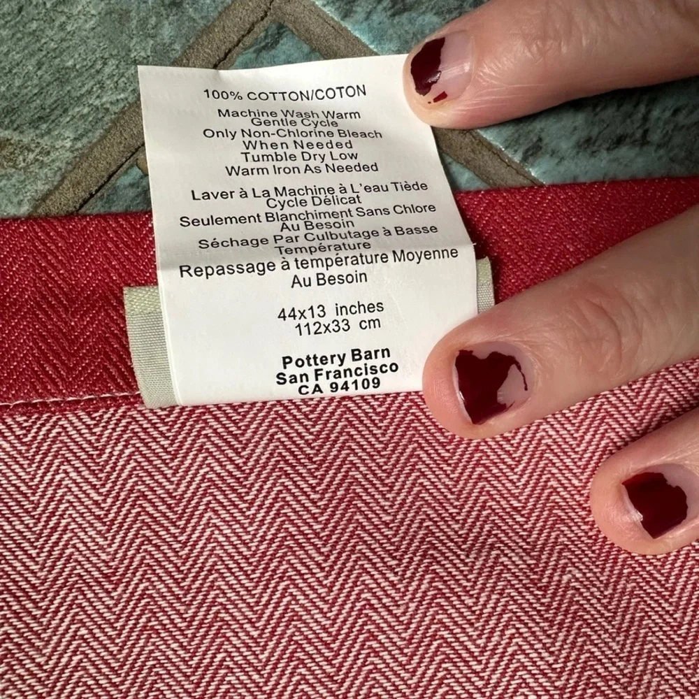 POTTERY BARN CADIZ STRIPE CAFE CURTAIN 13”x44” (2 Panels) RED POLE POCKET Set